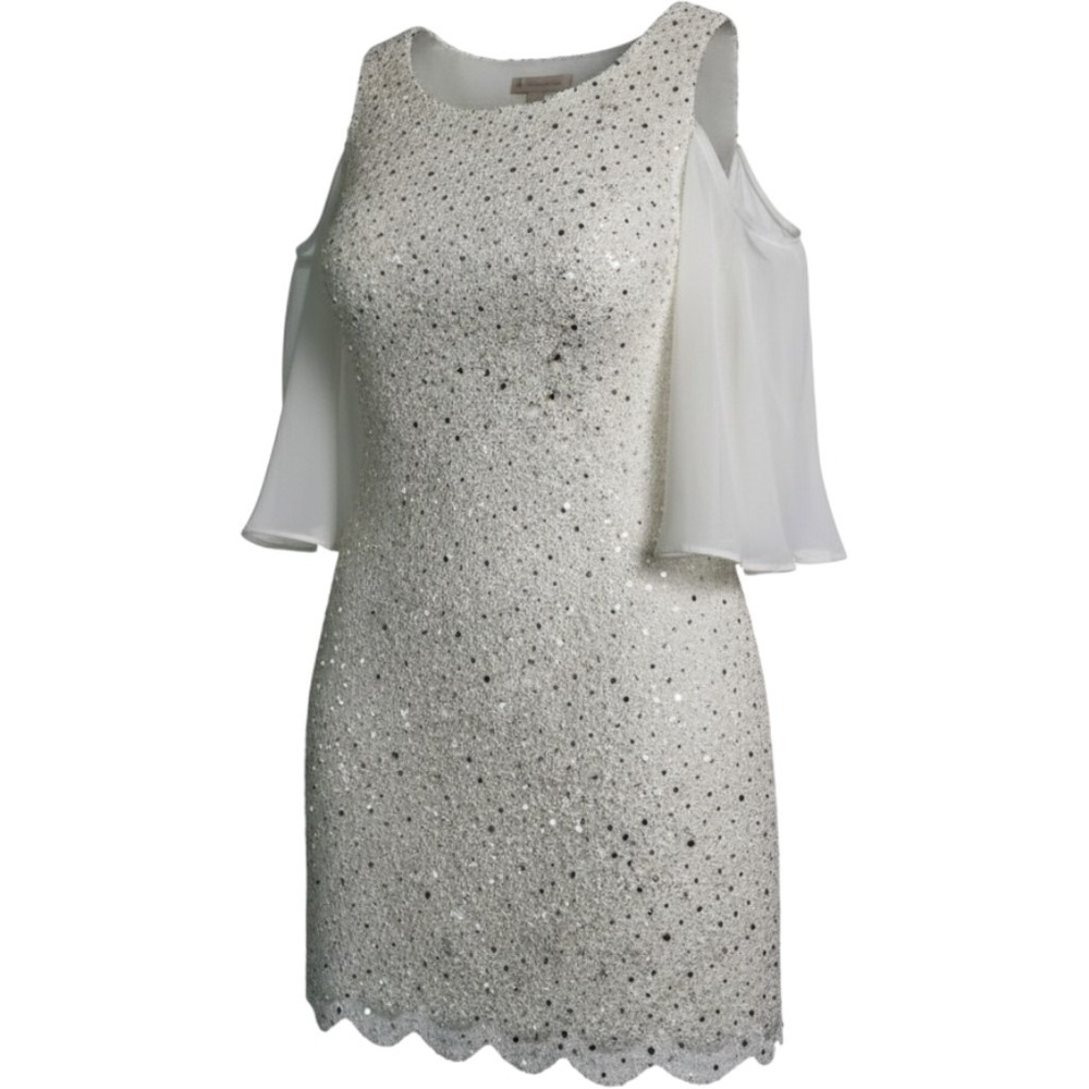 Cato Sequin Lace Top Women M White Cold Shoulder Chiffon Sleeve TGF29938M